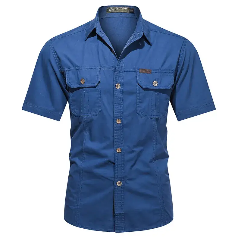 Men's Tan Button Short Sleeve Shirt Large — feature 11