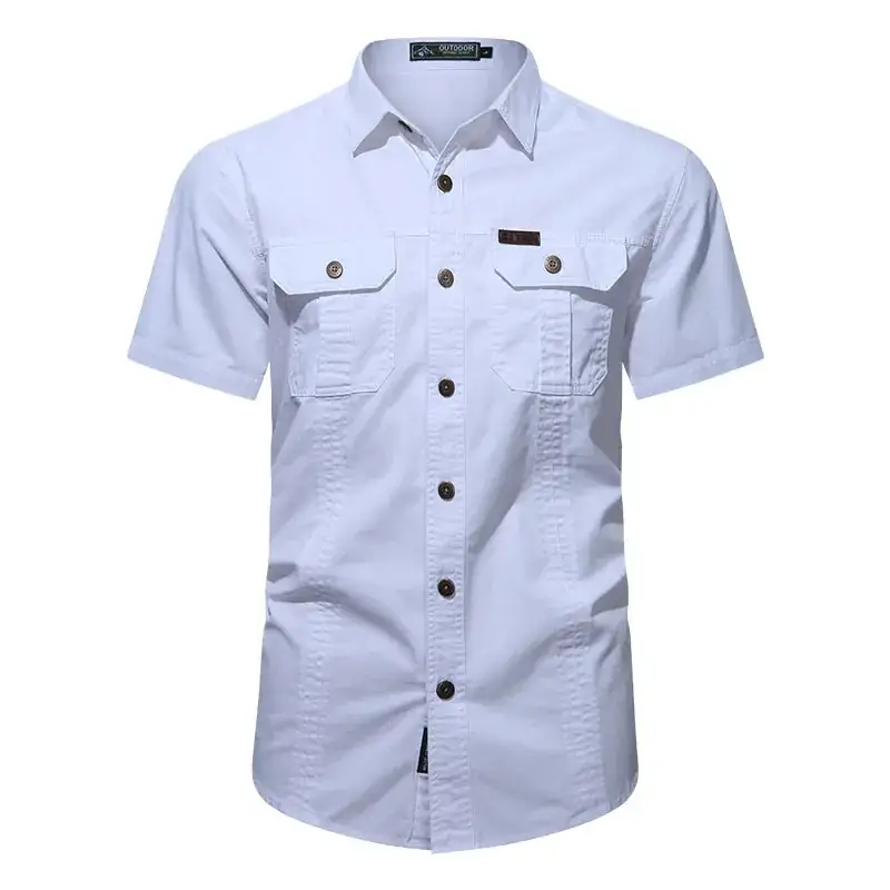 Men's Tan Button Short Sleeve Shirt Large — feature 13