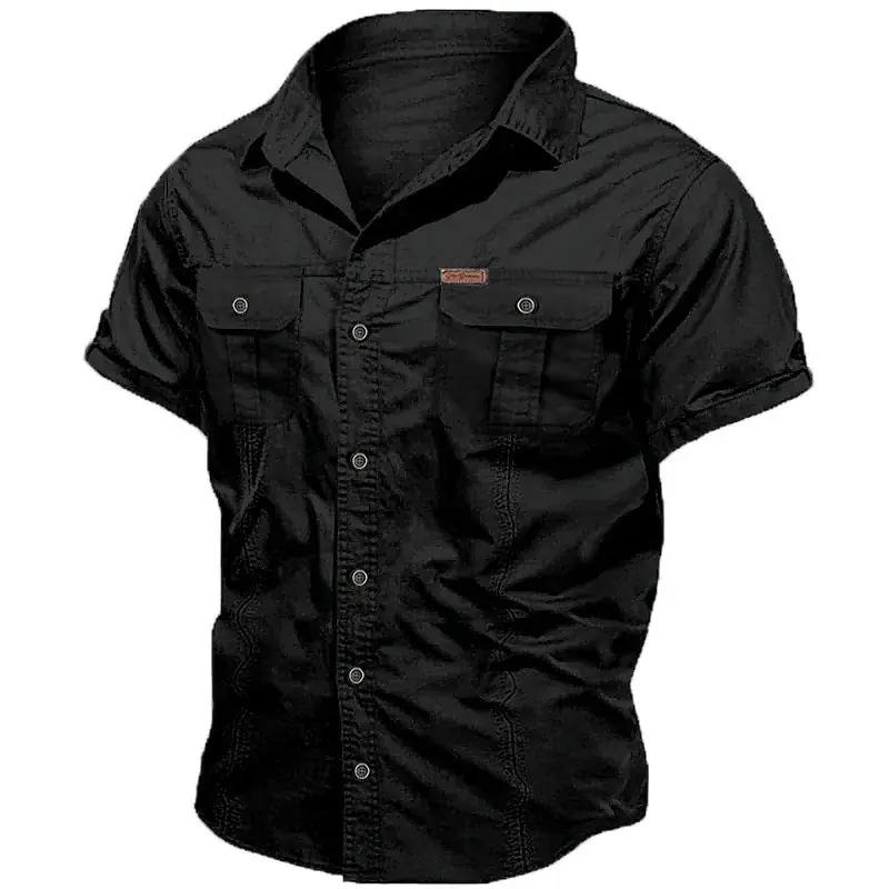 Men's Tan Button Short Sleeve Shirt Large — feature 4