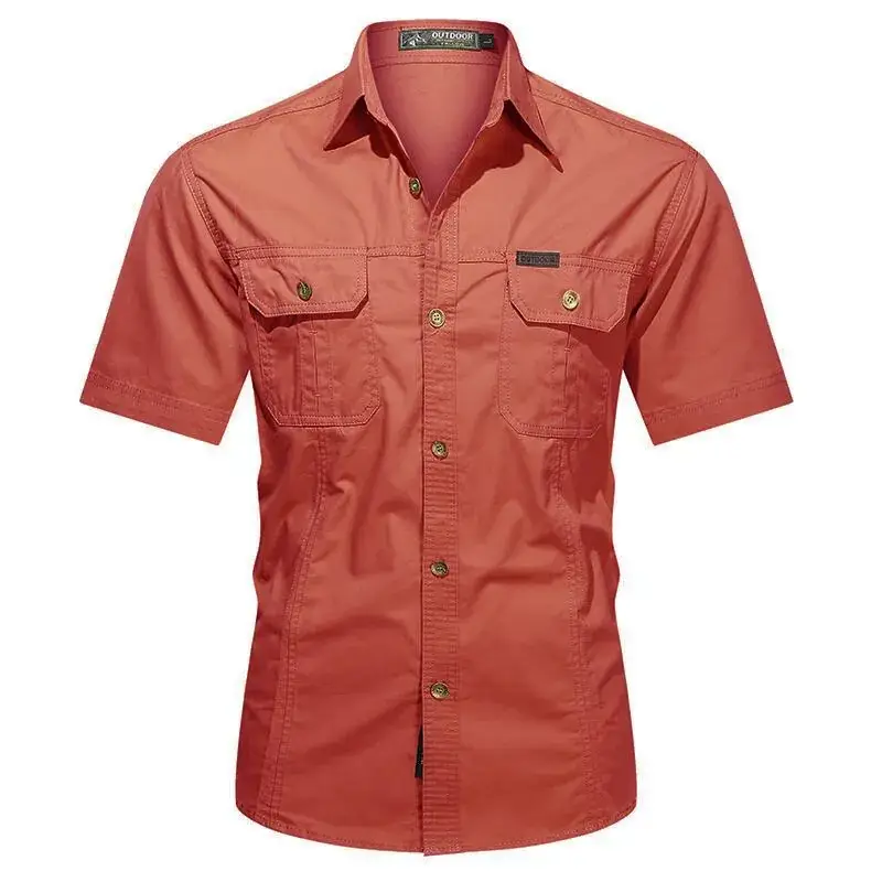 Men's Tan Button Short Sleeve Shirt Large - Image 11