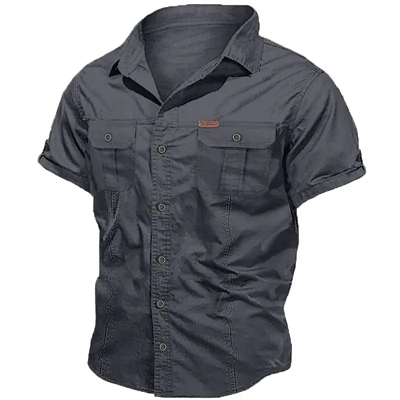 Men's Tan Button Short Sleeve Shirt Large - Image 2