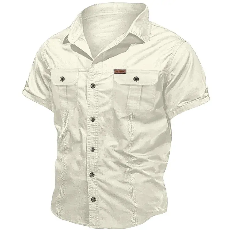Men's Tan Button Short Sleeve Shirt Large - Image 3