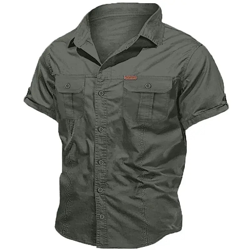 Men's Tan Button Short Sleeve Shirt Large - Image 4