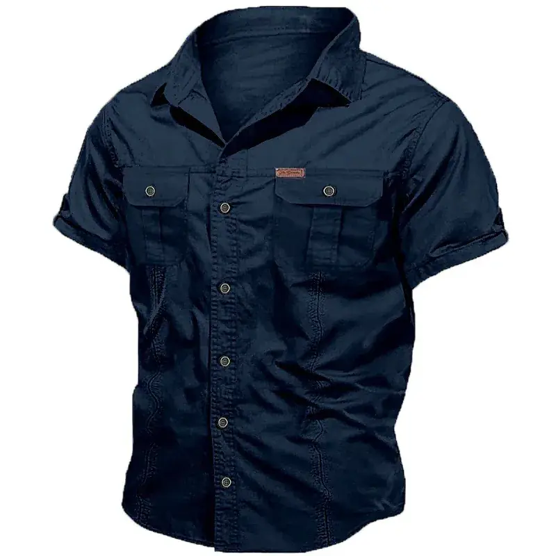 Men's Tan Button Short Sleeve Shirt Large - Image 5