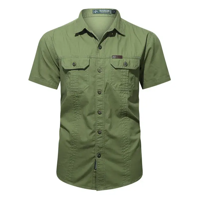 Men's Tan Button Short Sleeve Shirt Large - Image 7