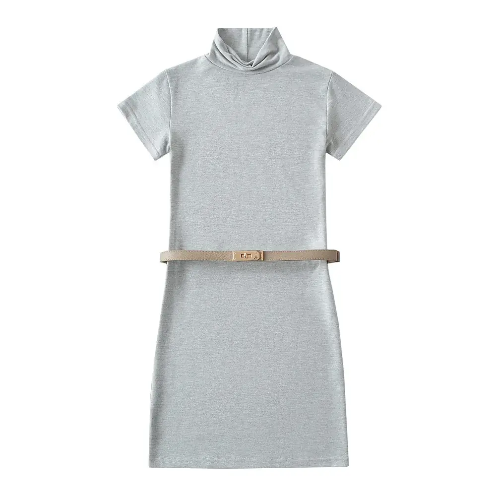 Women's Pink Half-Collar Slimming Hip Skirt Dress