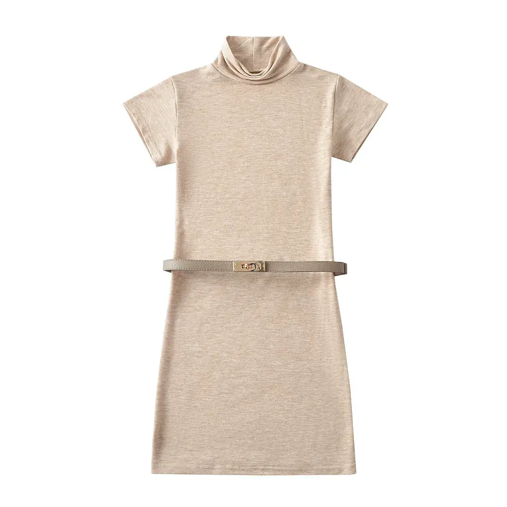 Women's Pink Half-Collar Slimming Hip Skirt Dress