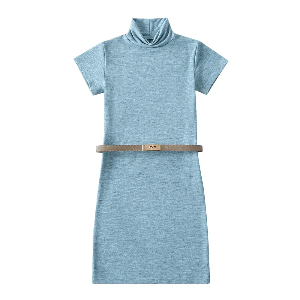 Women's Pink Half-Collar Slimming Hip Skirt Dress