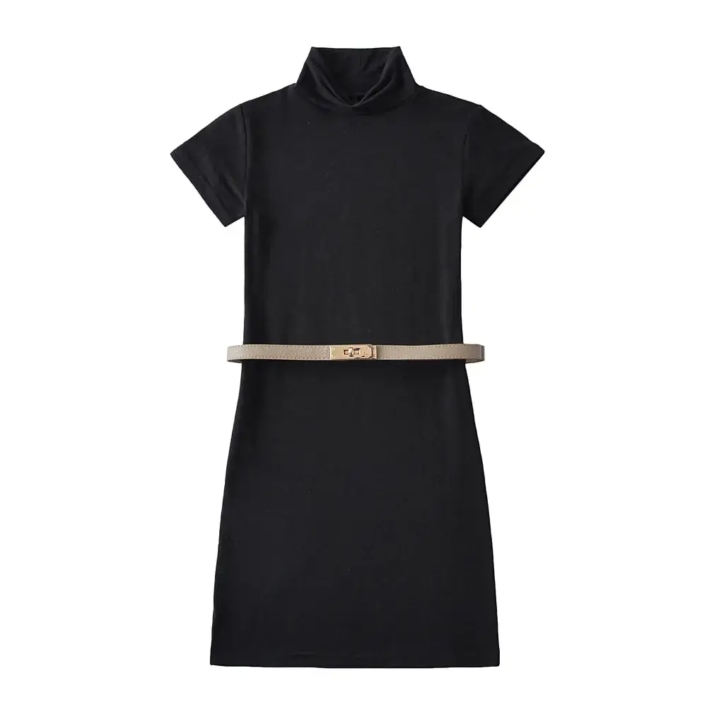 Women's Pink Half-Collar Slimming Hip Skirt Dress