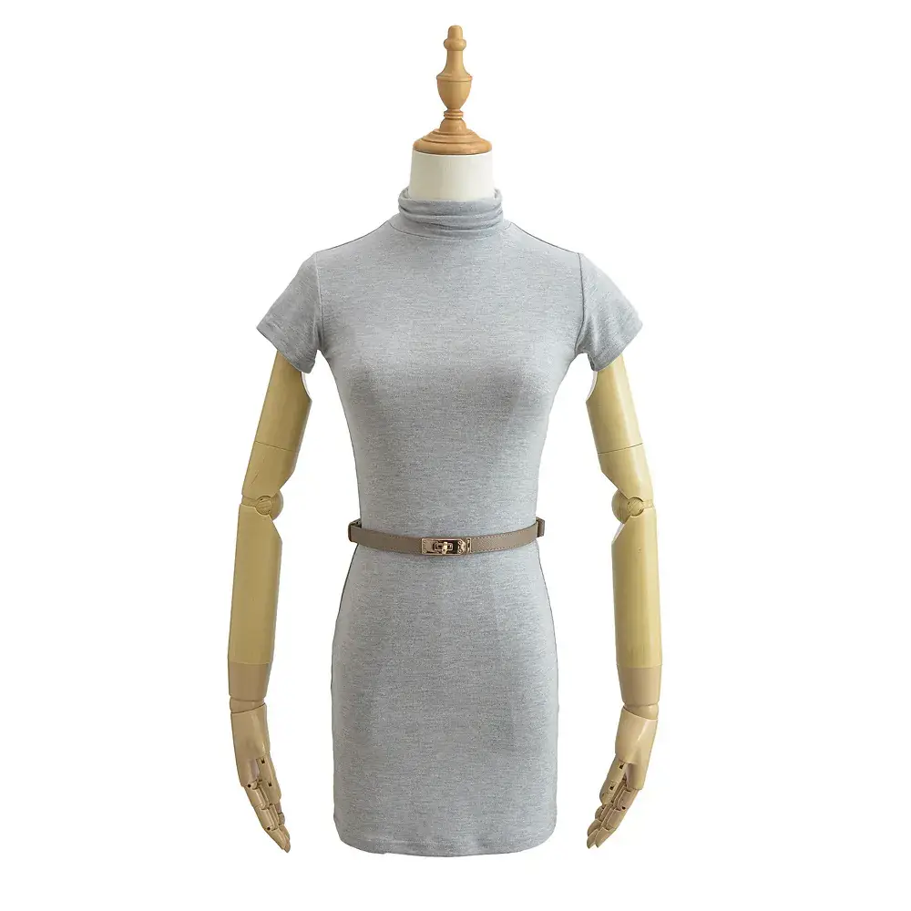 Women's Pink Half-Collar Slimming Hip Skirt Dress