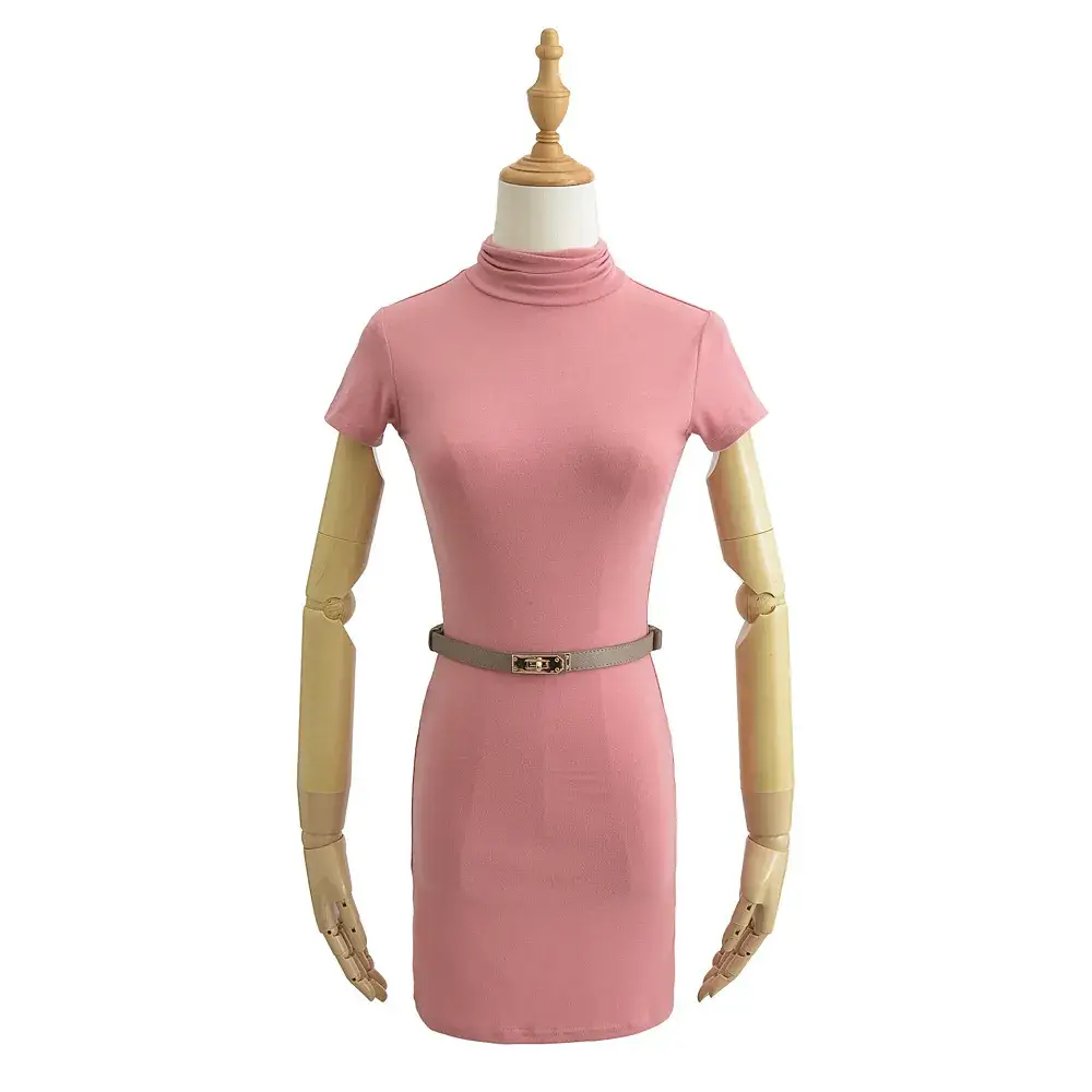 Women's Pink Half-Collar Slimming Hip Skirt Dress