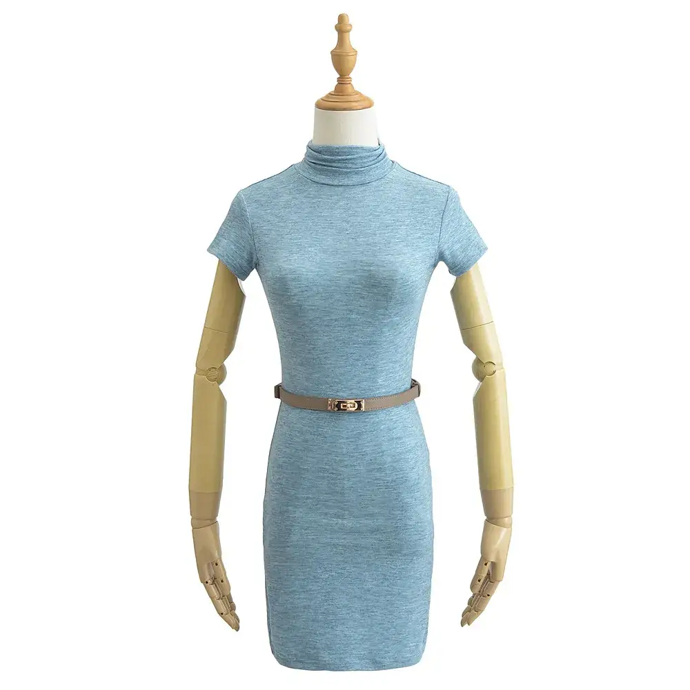 Women's Pink Half-Collar Slimming Hip Skirt Dress