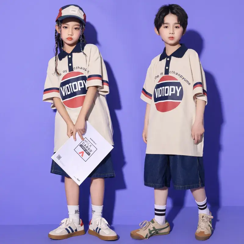 Girls Hip Hop Dance Suit Cotton Polo Shorts Set - Image 3