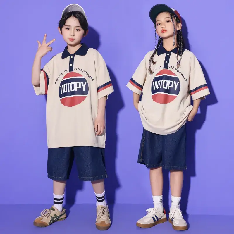 Girls Hip Hop Dance Suit Cotton Polo Shorts Set - Image 4