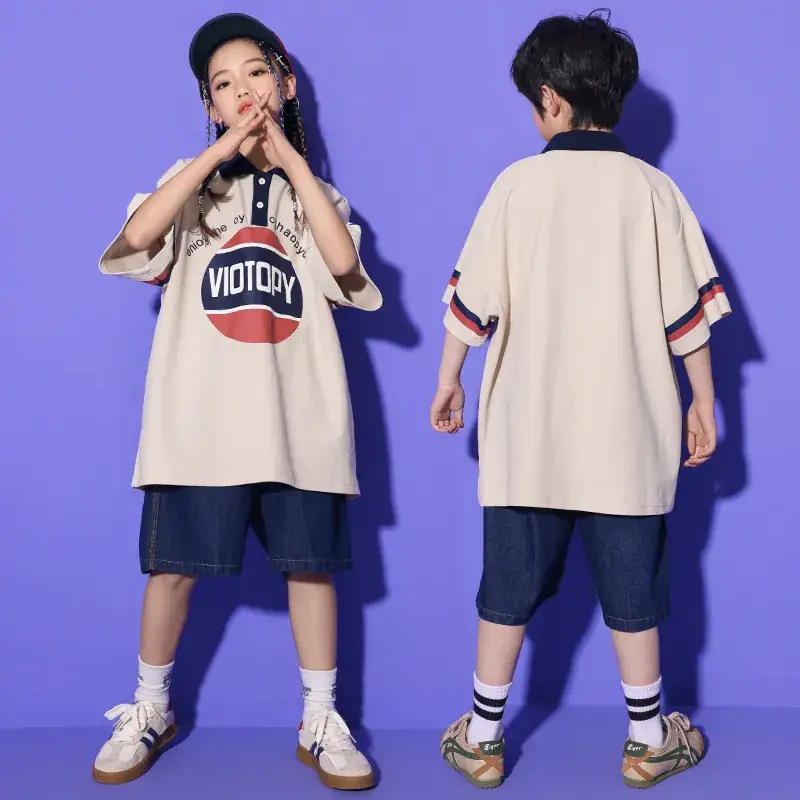 Girls Hip Hop Dance Suit Cotton Polo Shorts Set - Image 5