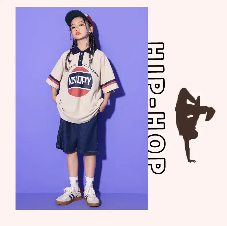Girls Hip Hop Dance Suit Cotton Polo Shorts Set — feature 11