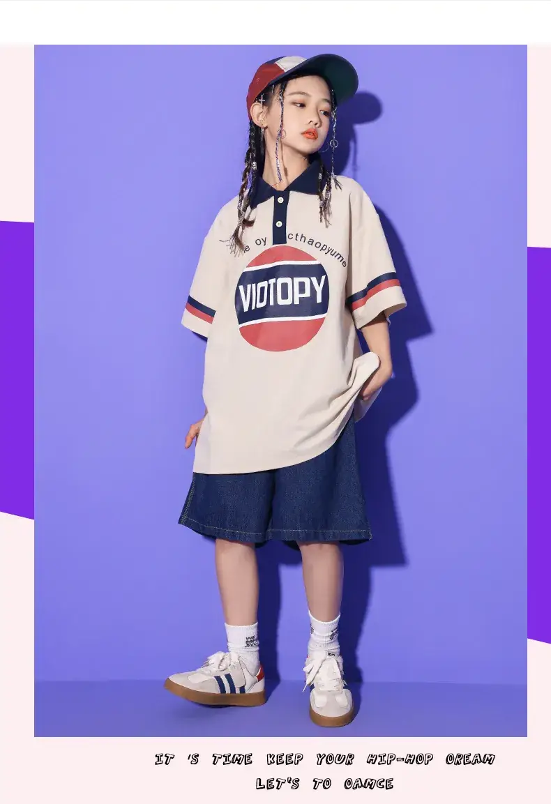 Girls Hip Hop Dance Suit Cotton Polo Shorts Set — feature 12