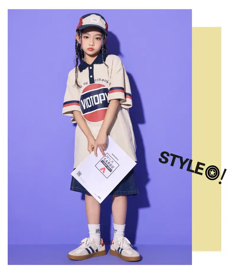Girls Hip Hop Dance Suit Cotton Polo Shorts Set — feature 2