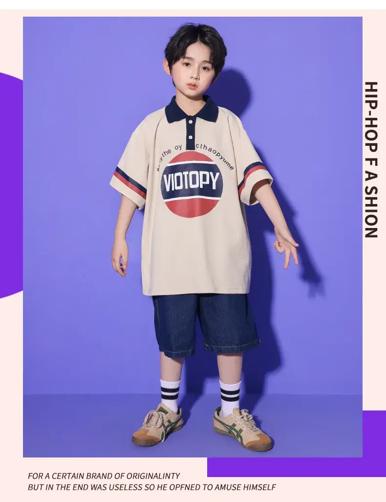 Girls Hip Hop Dance Suit Cotton Polo Shorts Set — feature 6