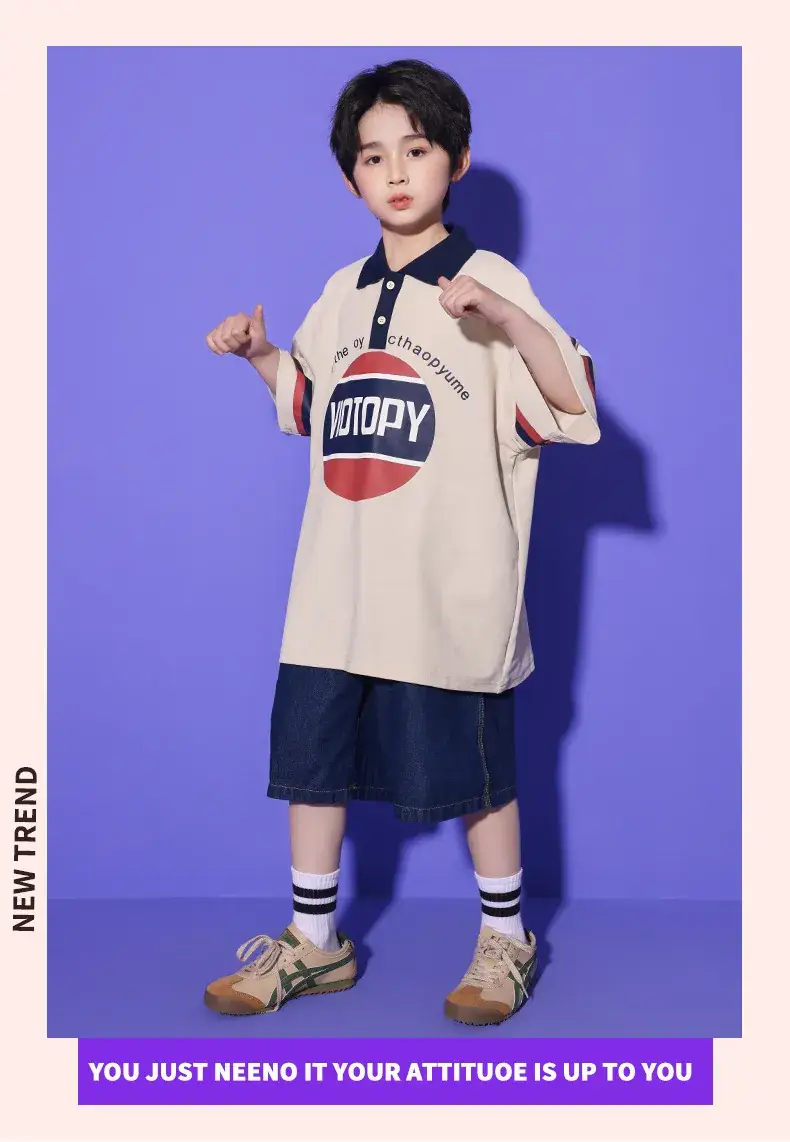 Girls Hip Hop Dance Suit Cotton Polo Shorts Set — feature 7