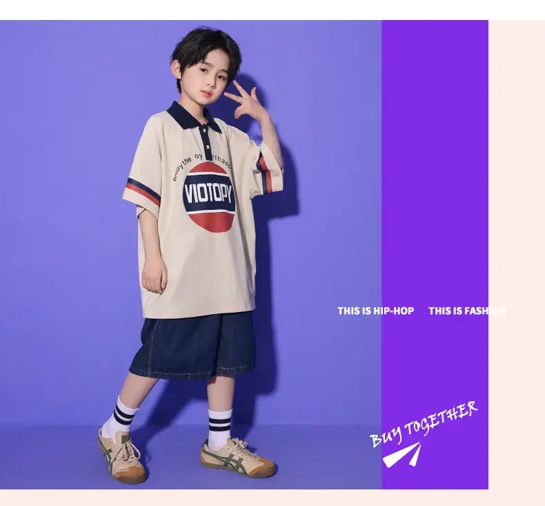 Girls Hip Hop Dance Suit Cotton Polo Shorts Set — feature 8