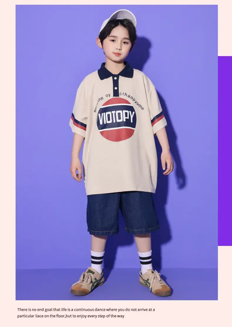 Girls Hip Hop Dance Suit Cotton Polo Shorts Set — feature 9