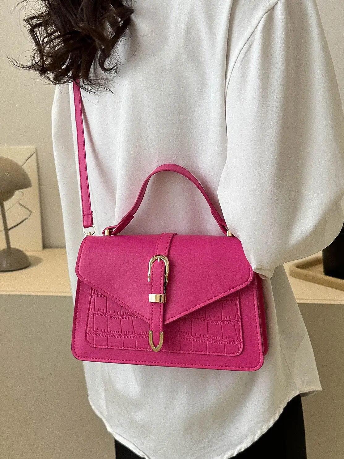 Retro Croc Leather Shoulder Bag Black Women 2026 - Image 9