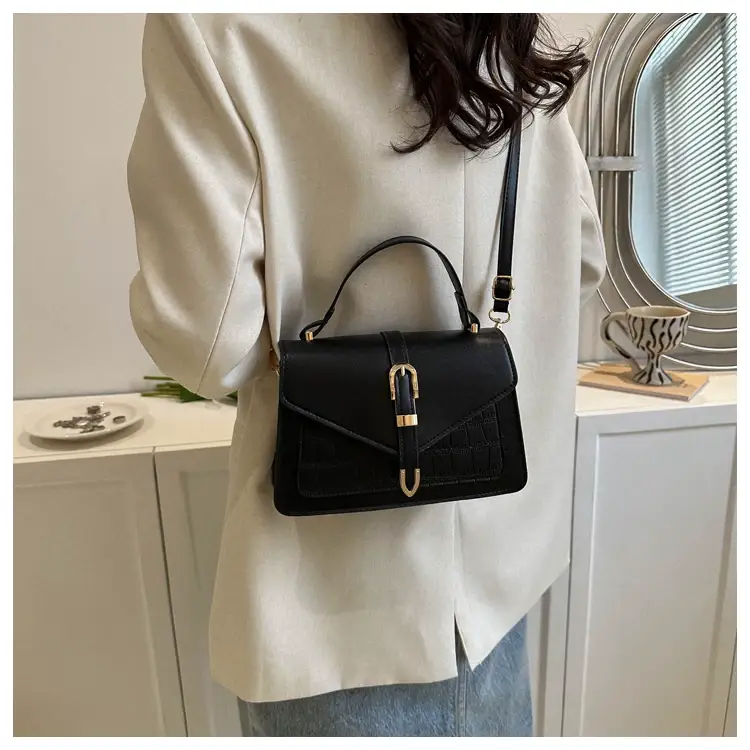 Retro Croc Leather Shoulder Bag Black Women 2026 — feature 14