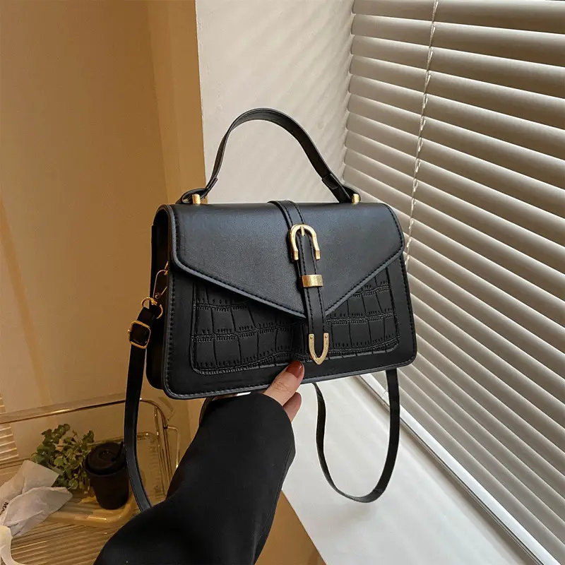 Retro Croc Leather Shoulder Bag Black Women 2026 - Image 3