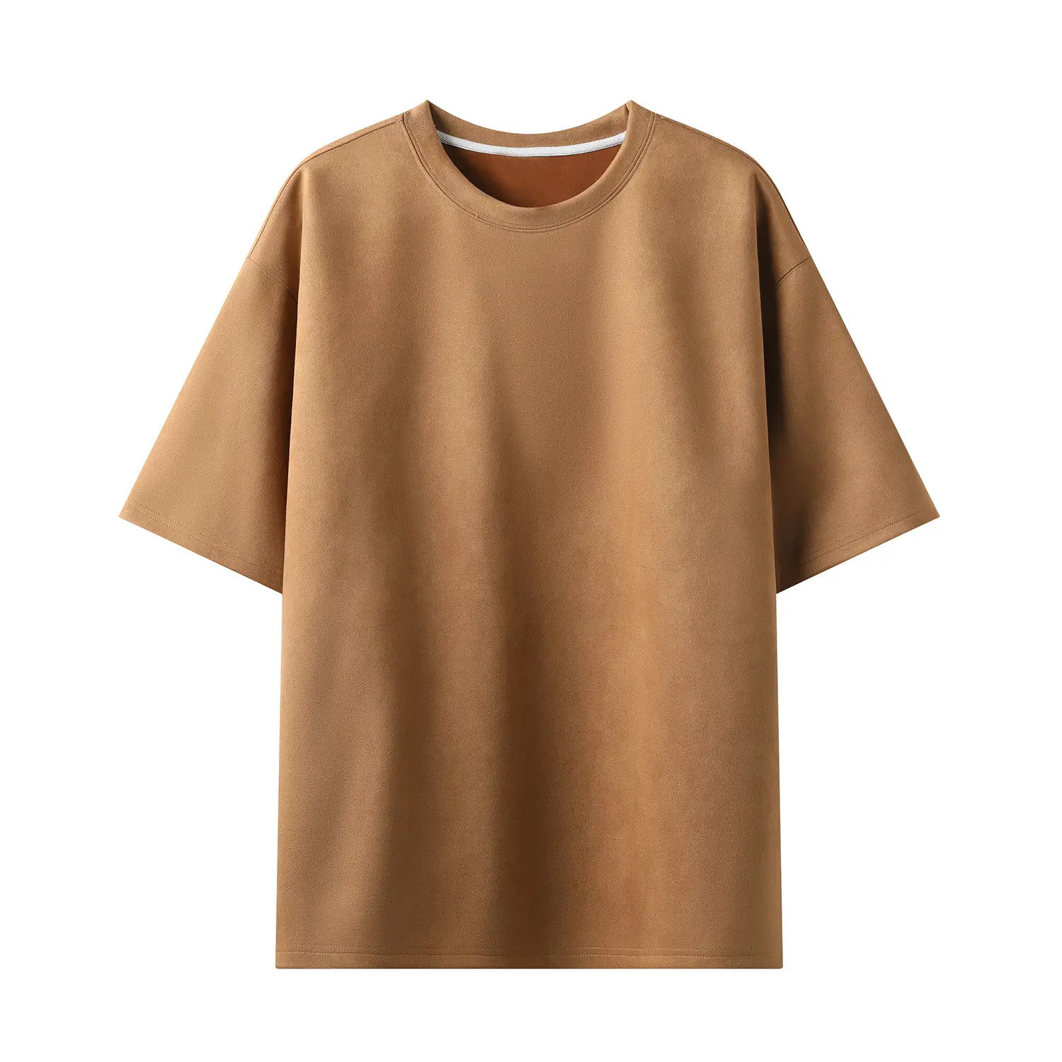Men Light Plate Deerskin Fleece T-Shirt Short Sleeve Round Neck