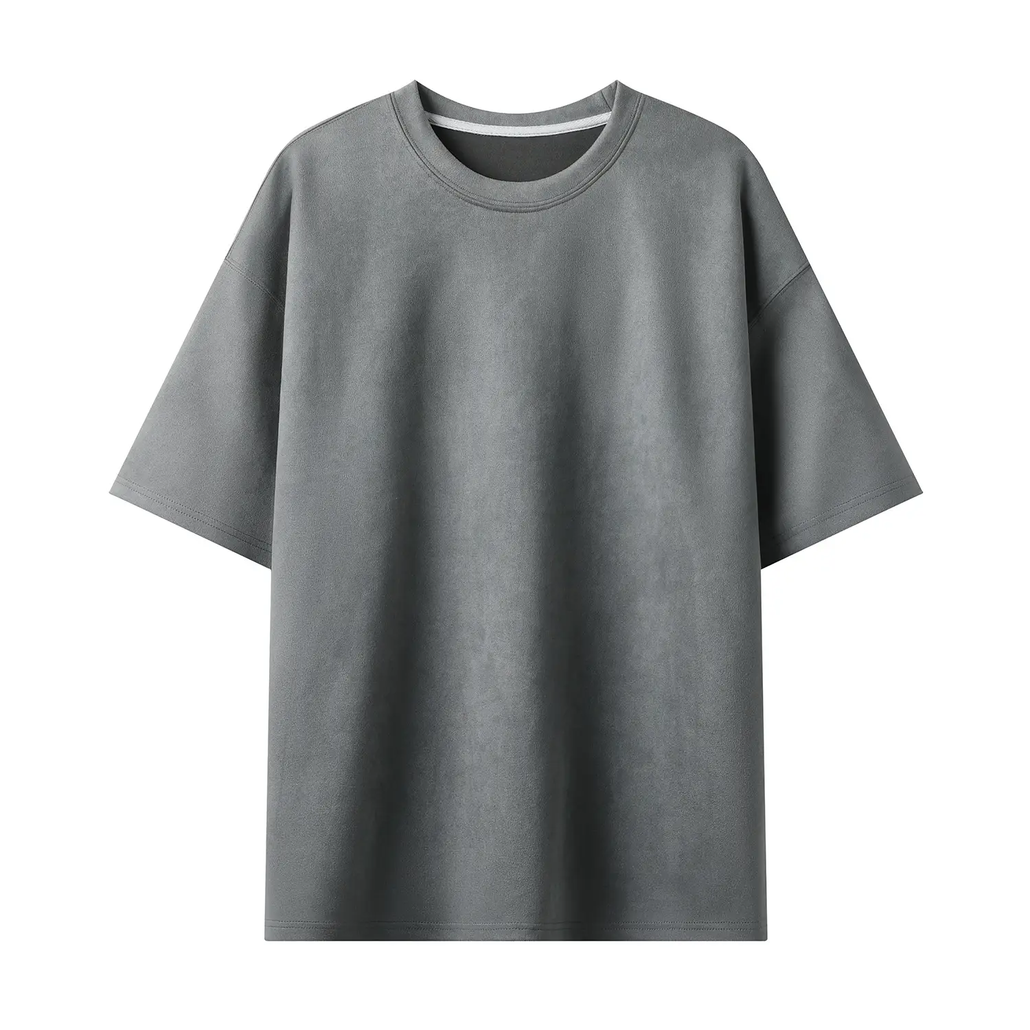 Men Light Plate Deerskin Fleece T-Shirt Short Sleeve Round Neck