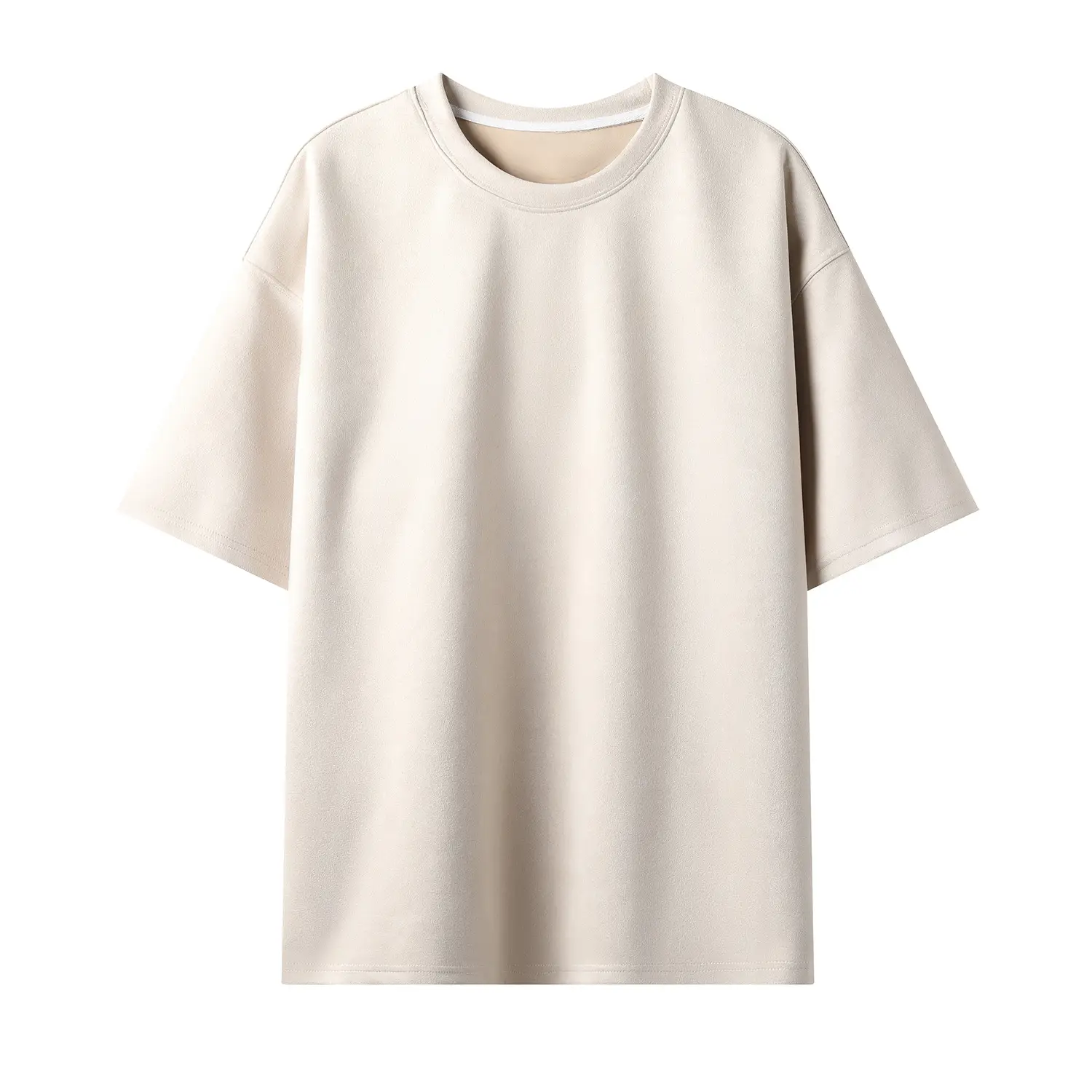 Men Light Plate Deerskin Fleece T-Shirt Short Sleeve Round Neck