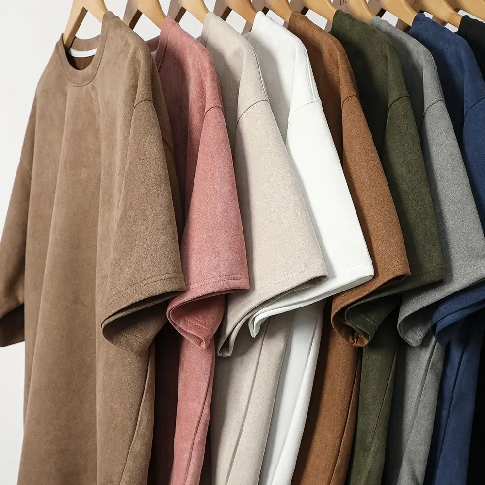 Men Light Plate Deerskin Fleece T-Shirt Short Sleeve Round Neck