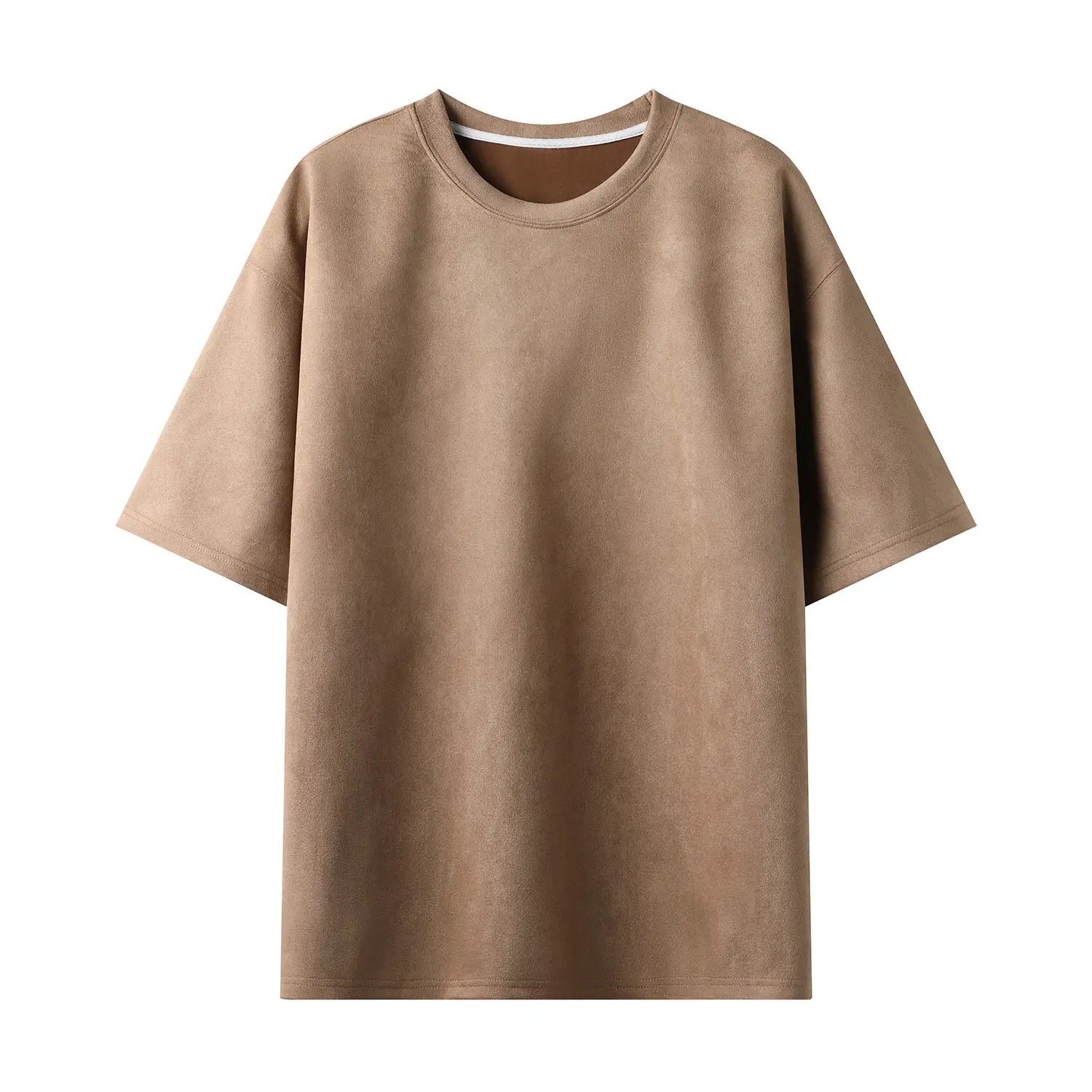 Men Light Plate Deerskin Fleece T-Shirt Short Sleeve Round Neck