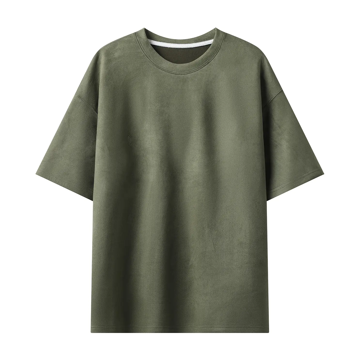 Men Light Plate Deerskin Fleece T-Shirt Short Sleeve Round Neck