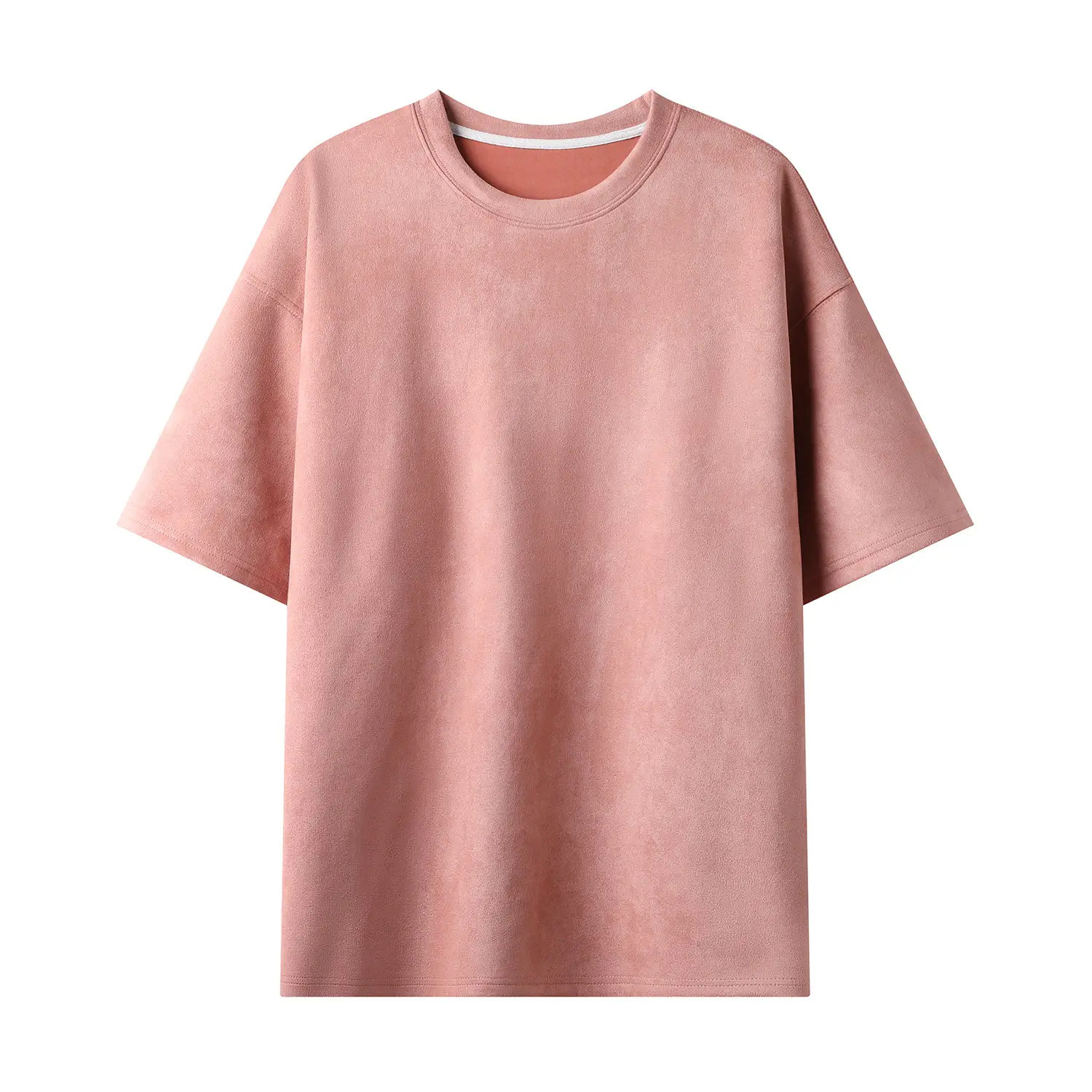 Men Light Plate Deerskin Fleece T-Shirt Short Sleeve Round Neck