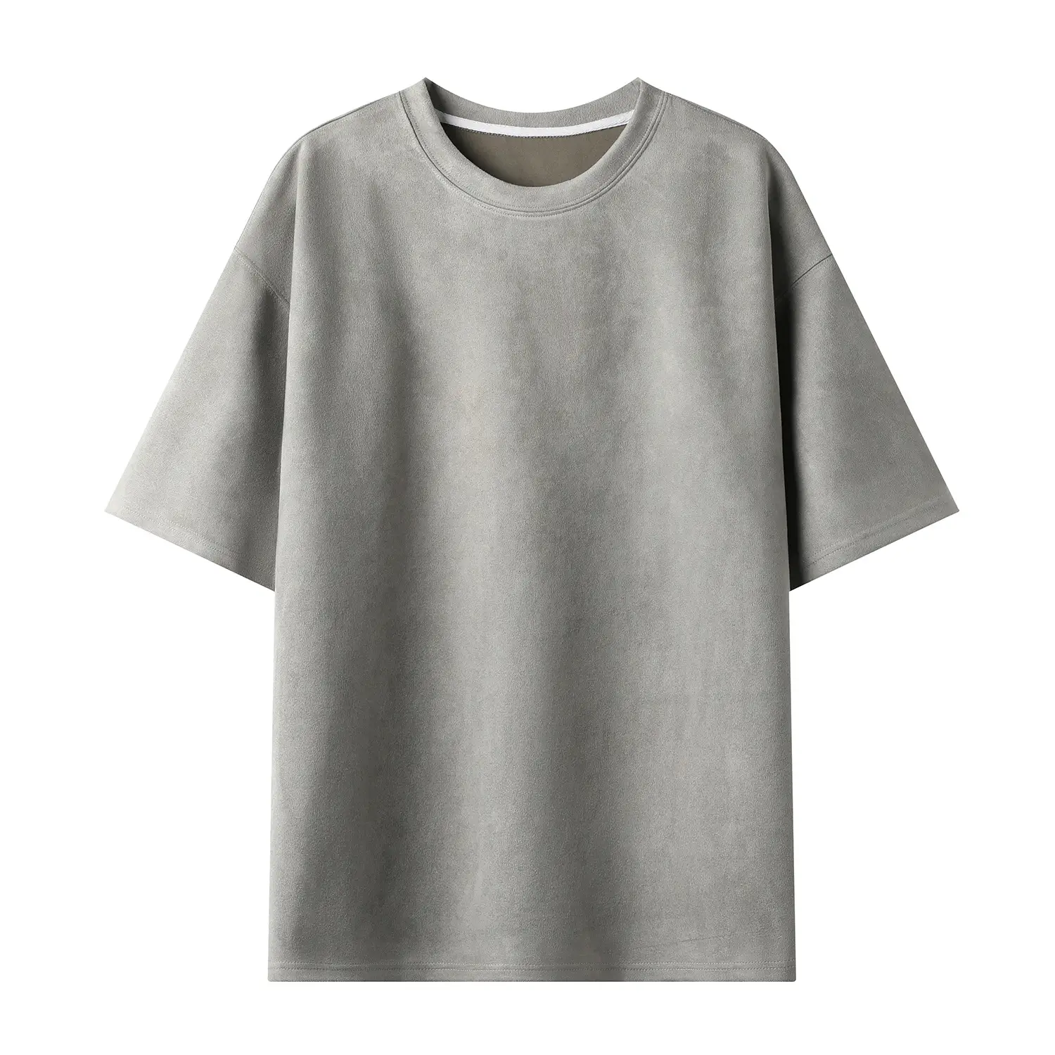 Men Light Plate Deerskin Fleece T-Shirt Short Sleeve Round Neck