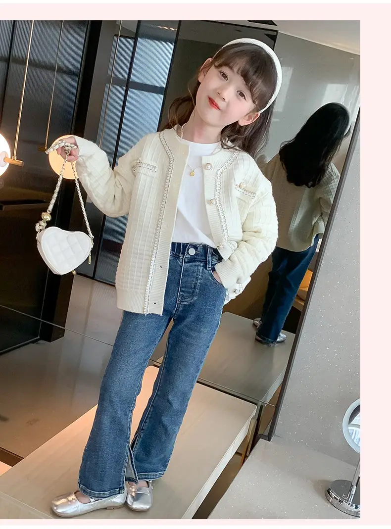 Girls Cream Knitted Cardigan Sweater Spring Autumn — feature 15