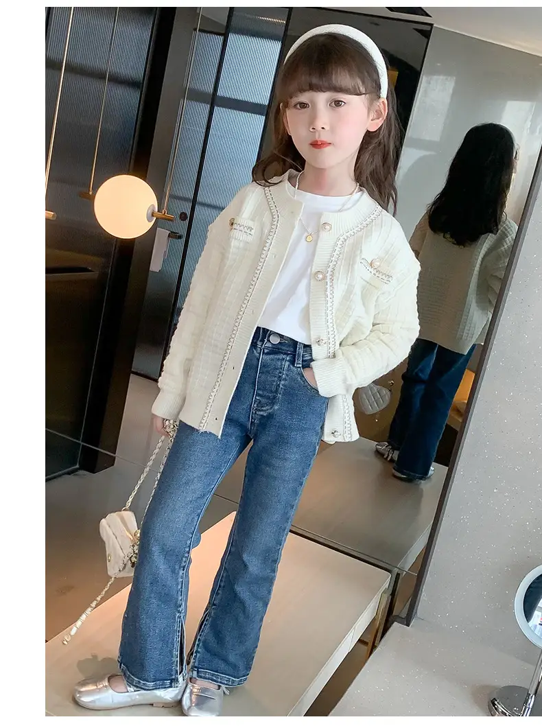 Girls Cream Knitted Cardigan Sweater Spring Autumn — feature 16