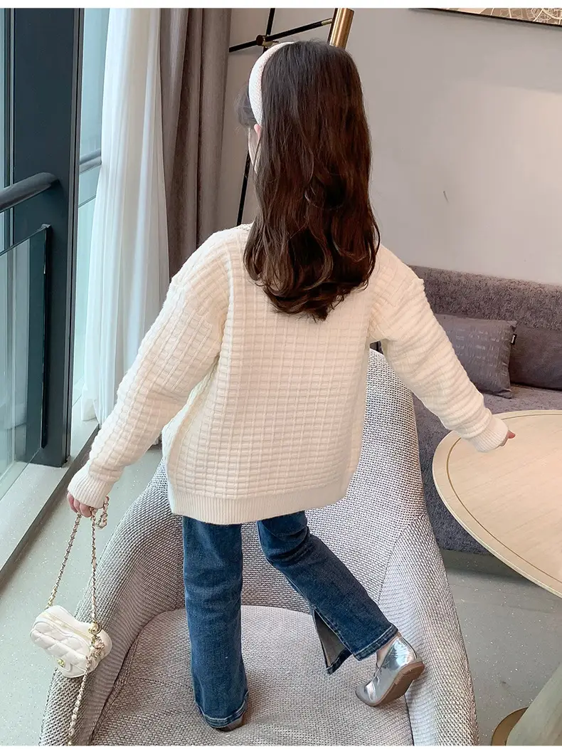 Girls Cream Knitted Cardigan Sweater Spring Autumn — feature 20