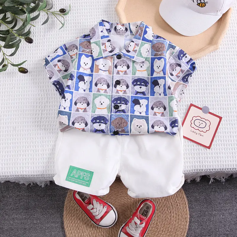 Kids Printed T-Shirt Shorts Set White for Boys - Image 2