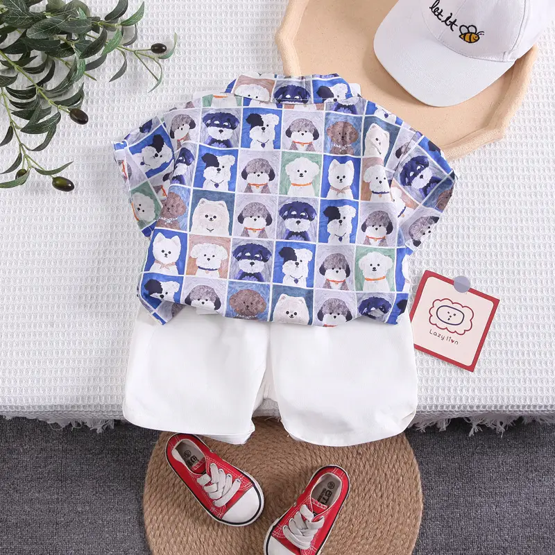 Kids Printed T-Shirt Shorts Set White for Boys - Image 4