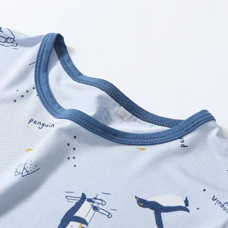 New Boys' Light Blue Penguin Print Pajamas Set