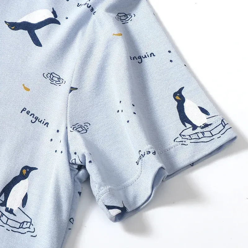 New Boys' Light Blue Penguin Print Pajamas Set