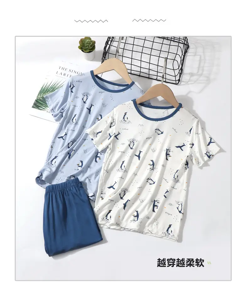 New Boys' Light Blue Penguin Print Pajamas Set — feature 21