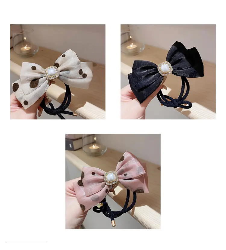 Pink Bowknot Hair Clip with Pearl Centerpiece — feature 37