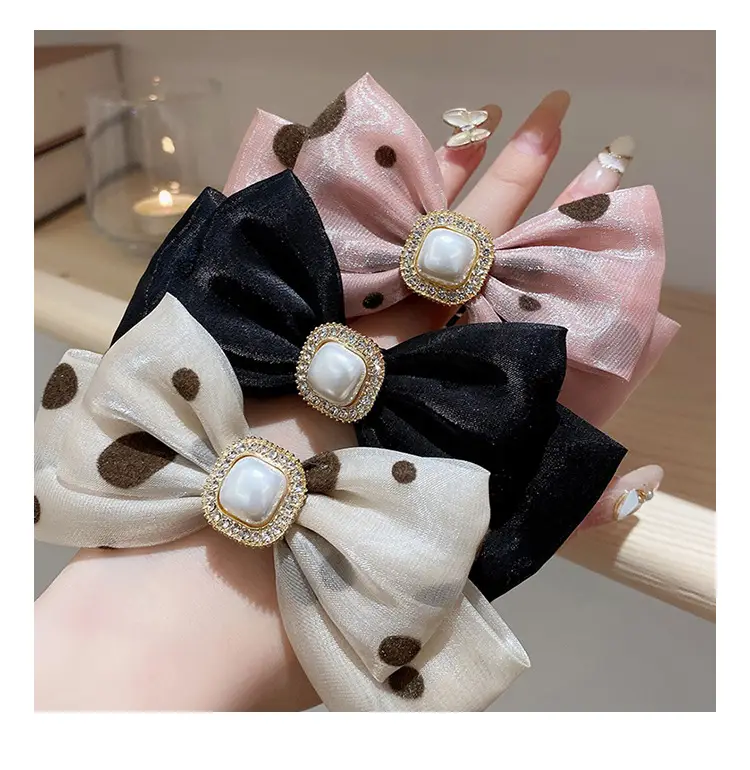 Pink Bowknot Hair Clip with Pearl Centerpiece — feature 40