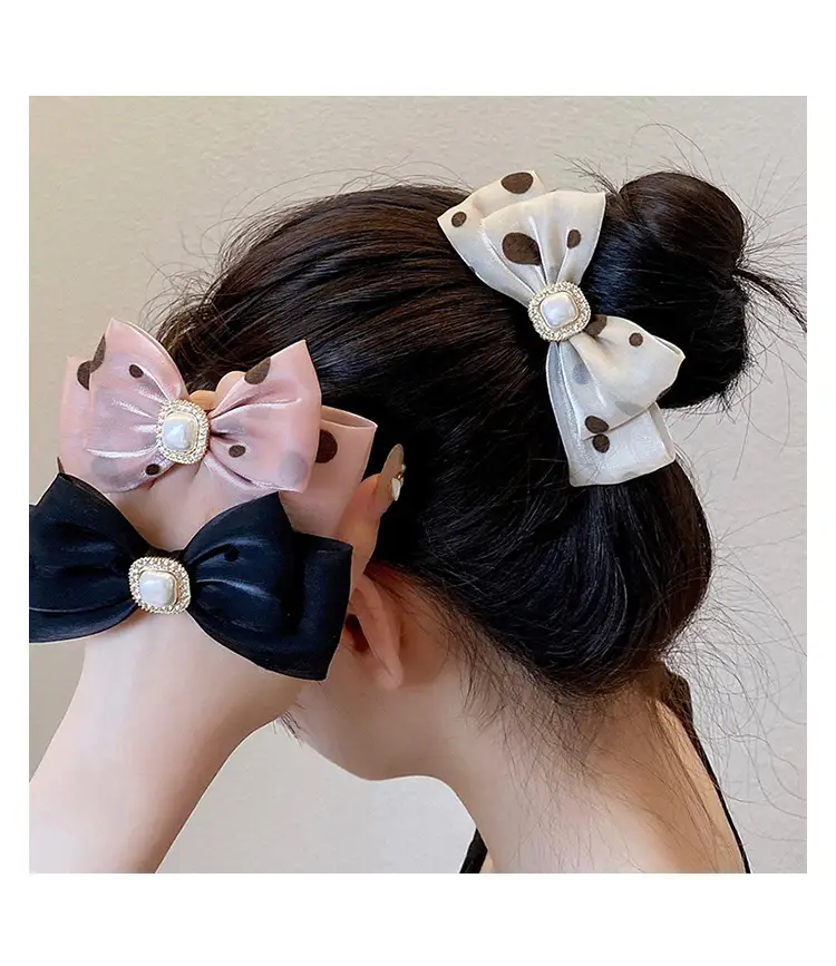 Pink Bowknot Hair Clip with Pearl Centerpiece — feature 41