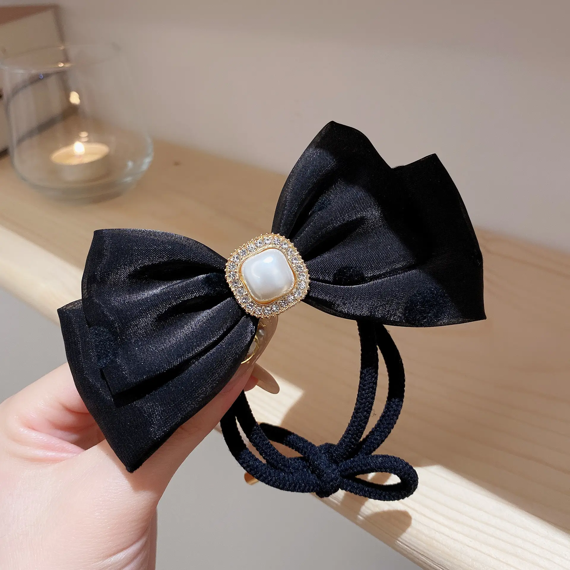 Pink Bowknot Hair Clip with Pearl Centerpiece