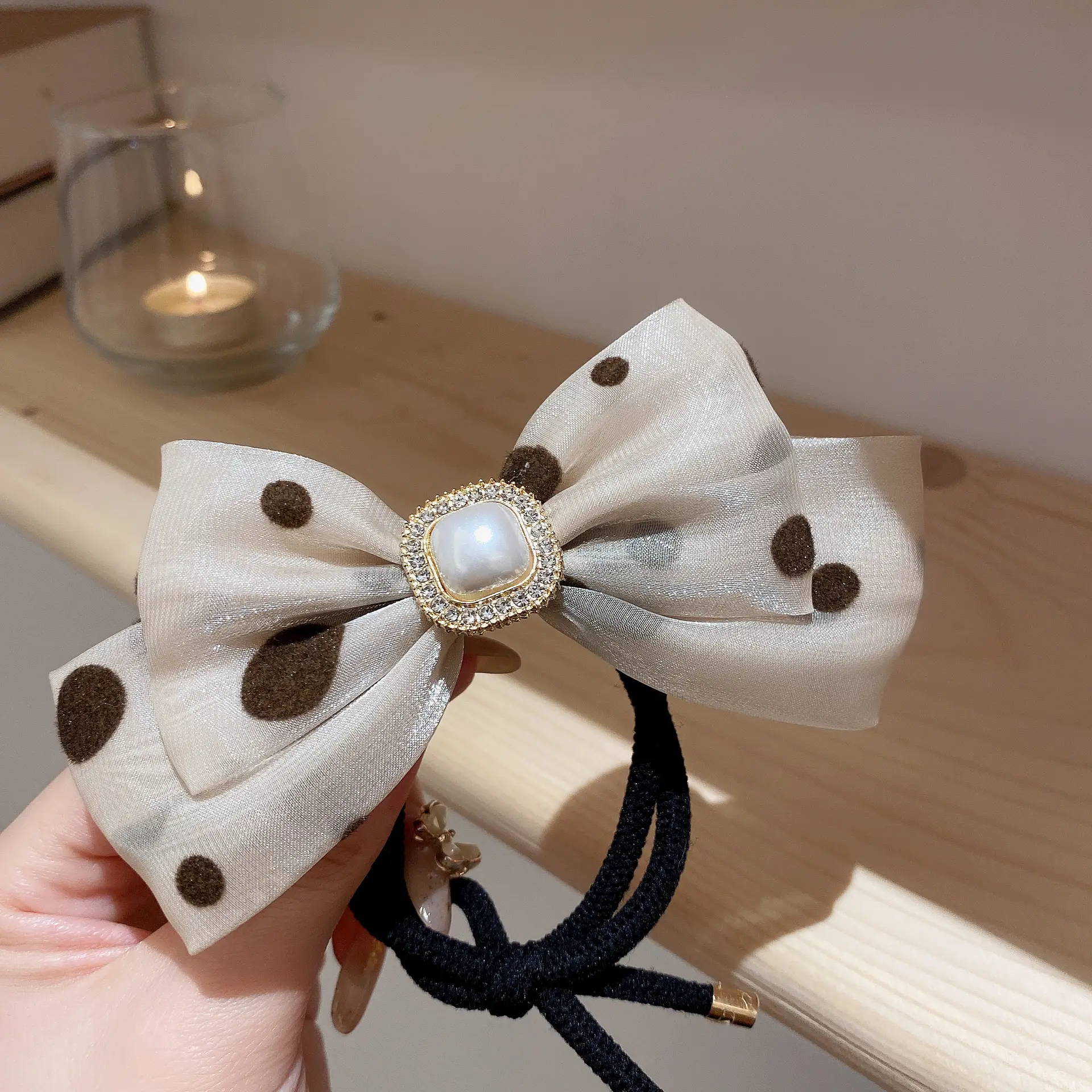 Pink Bowknot Hair Clip with Pearl Centerpiece